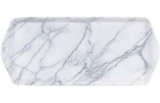 Tea Coffee Drinks Serving Tray Long Narrow 38cm White Grey Marbled /Marble 