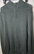 Croft  Barrow Men  s Quarter Zip Sweater - Size Large- Green Long Sleeve