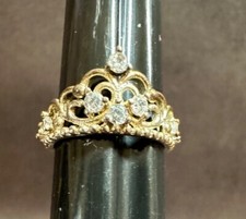 Gold Plated Sterling Silver Gold Tiara Crown Ring With CZ Rhinestone Accents Siz