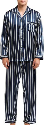 Men's Luxury Satin Pajama Set Long Sleeve Button Down Sleepwear Soft Loungewear