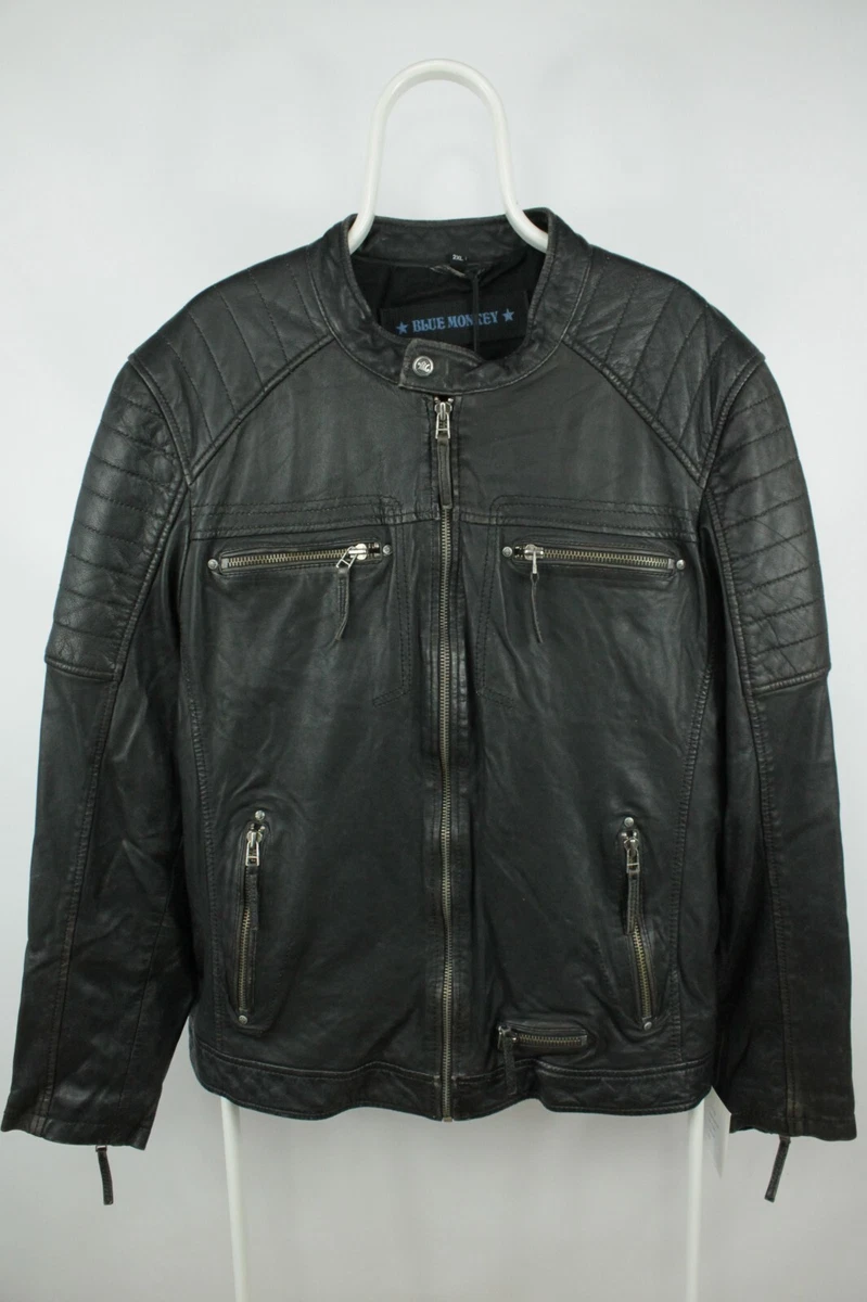 Blue Monkey Regular Fit Charcoal Leather Jacket Men s Size XXL EU 58 eBay