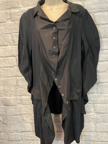 Abrigo Lagenlook Heide Ost negro mezcla algodón con botones frontal manga larga talla XL - Imagen 4 de 12