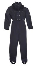 NILS Skiwear 6P PS Snowsuit 1-PC Black Fur Collar Vtg 80s Body Stirrups USA