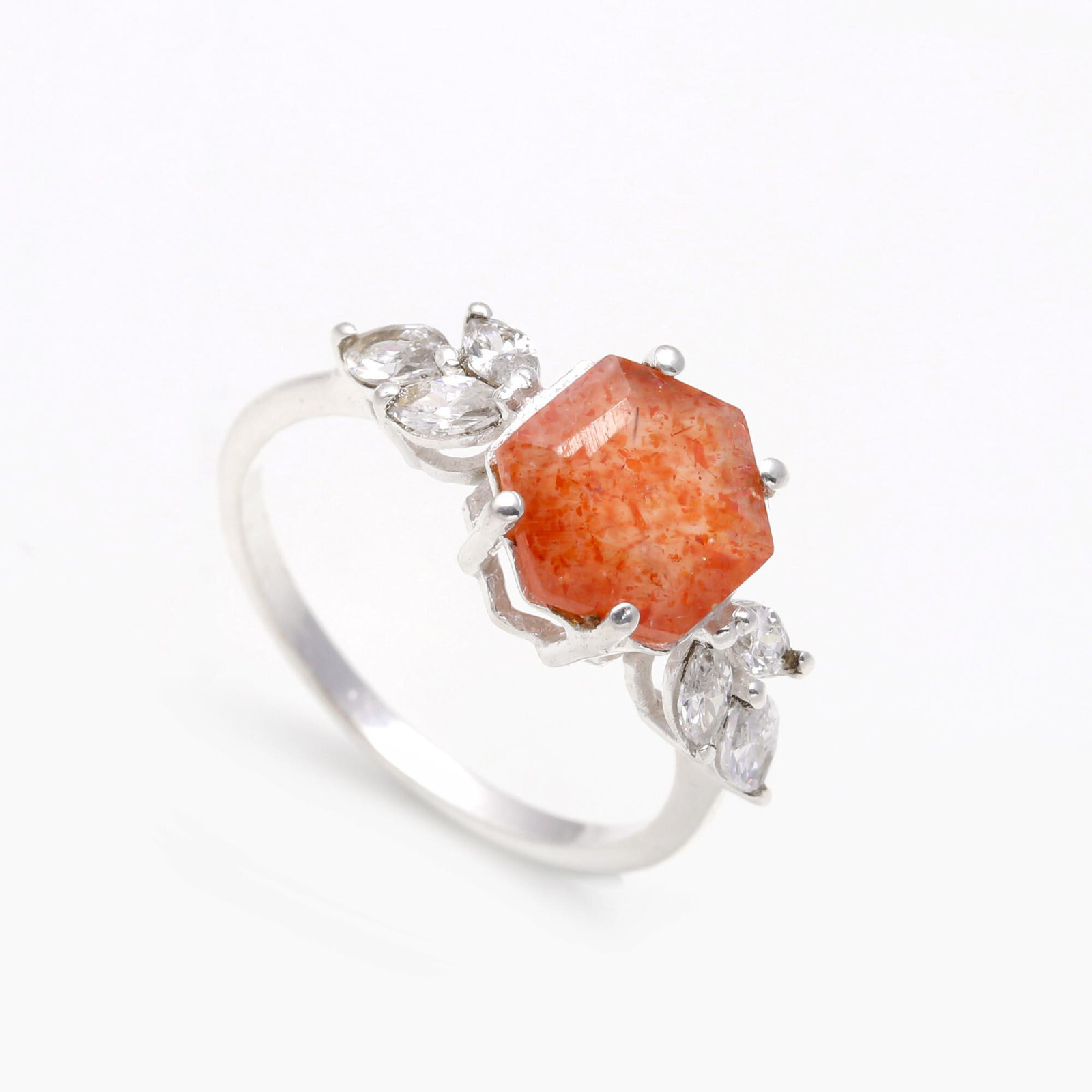 Natural Sunstone Engagement Ring in 925 Sterling Silver – Custom Sizes Available