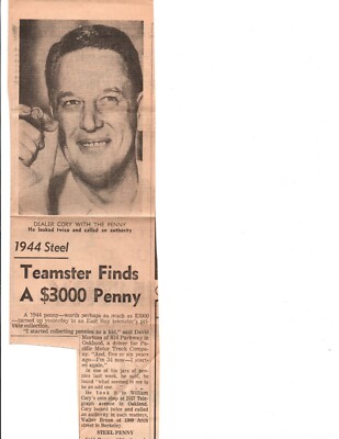 Vintage Newspaper Clipping Teamster Finds a $3000 Penny Unknown Publisher