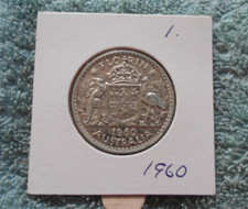 #C61.  #1.   1960  AUSTRALIAN  50%  SILVER FLORIN TWO SHILLING COIN