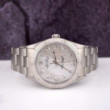 Rolex Oyster Perpetual 34mm Ladies 1ct Diamond White MOP Dial Steel Watch