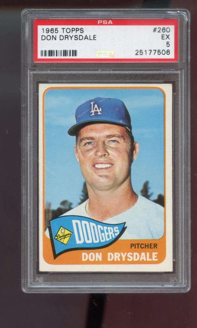 1965 Topps #260 Don Drysdale PSA 5 Graded Baseball Card MLB Los Angeles Dodgers