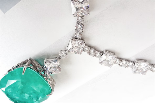 39ct Cushion Simulated Green Tourmaline/CZ Tennis Necklace 14K White Gold Plated - Picture 5 of 6