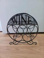 Vintage Circular Wine Holder Rack Holds 5 Bottles, Cork Storage Metal Tabletop 