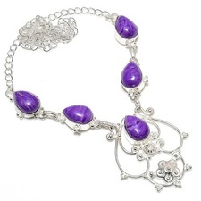 Collana gioiello argento sterling 925 fatta a mano pietra preziosa ameista viola misura 18"