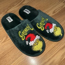 Grinch Christmas Holiday Green Plush Mule Slippers