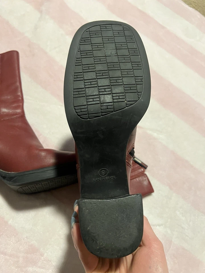 Tommy Hilfiger Y2K Cuero Tacón Grueso Botas Rojo Puntera Cuadrada Talla 8M Foto 4 de 4