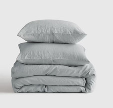 Quince European Linen Duvet Cover Set with Shams King/Cal King Mist Light Blue
