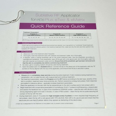 Syneron Sublative RF Applicator elos Plus eTwo eMatrix Quick Reference Guide