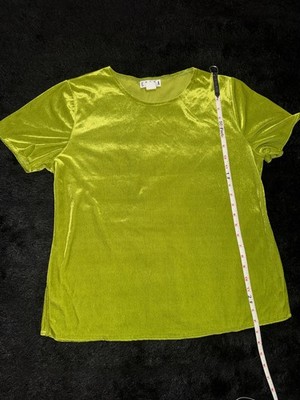Erena Women's Green Velvet Blouse Shirt Stretch 3/4 Sleeve 100% Polyester Size L
