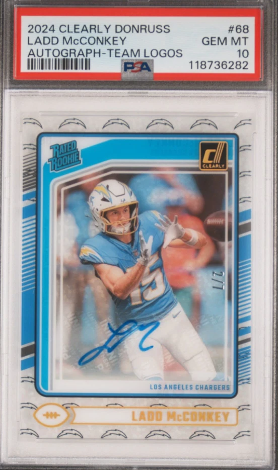 Ladd McConkey Panini Clearly Donruss #68 Autograph-Team Logos