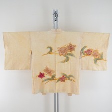 Kimono Haori Silk Floral Yellow 30.3inch Women's