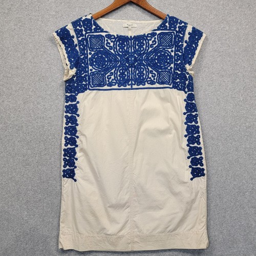 MADEWELL Casita Shift Dress Blue Embroidered Ivory Sz Medium Boho Vacation 