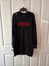 Guess Black Crewneck Dress with Red Logo Size Small