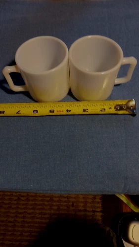 2-Hazel Atlas Coffee Mug Milk Glass , Handle Stackable