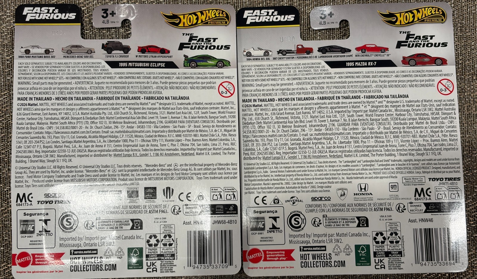 2026 Hot Wheels  Fast and Furious Chase,Set Of 2  Mitsubishi Eclipse,Mazda Rx-7