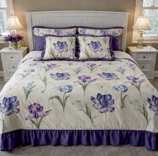 Vtg Floral Queen Bedding Set Duvet Shams Pillows Bedskirt Cottagecore SPRING