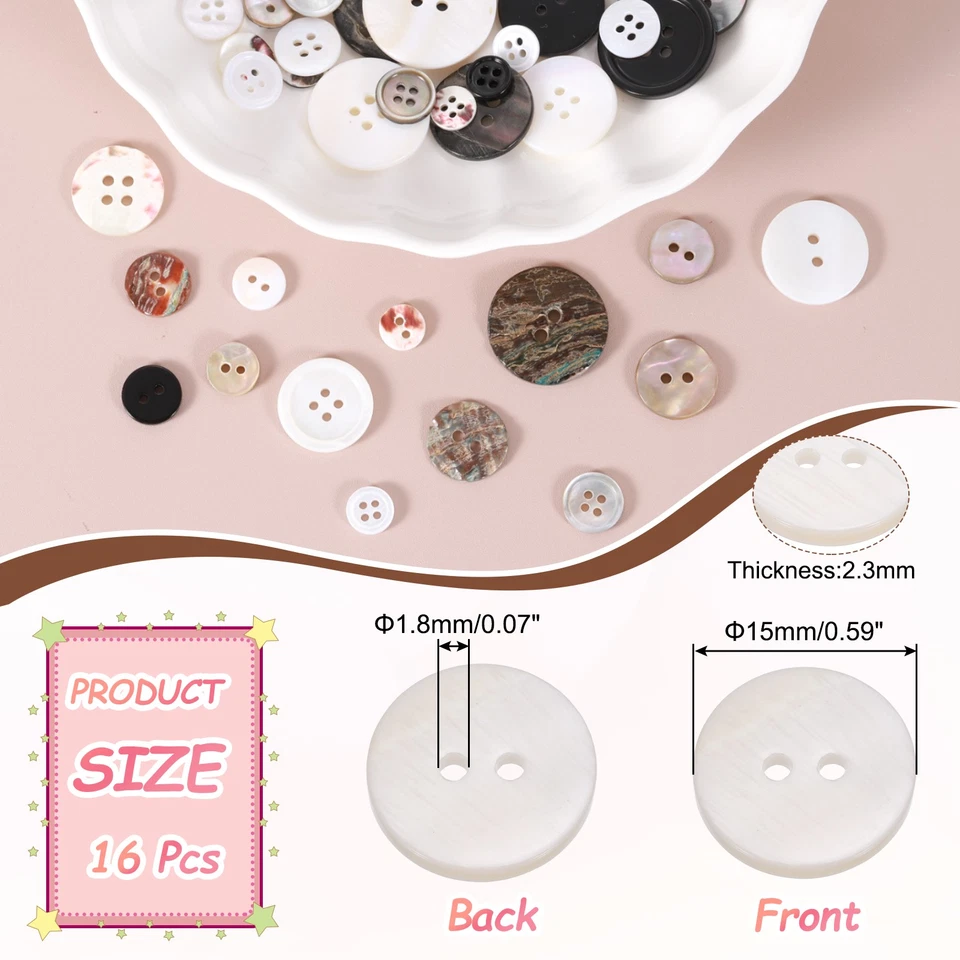 16Pcs Natural Shell Buttons,15mm 2 Holes Pearl Button,Porcelain White - Image 2 of 4