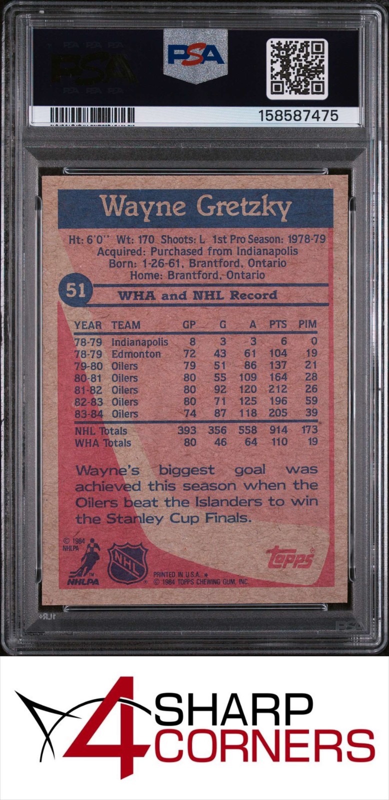 1984 TOPPS #51 WAYNE GRETZKY OILERS HOF PSA 8 view 2