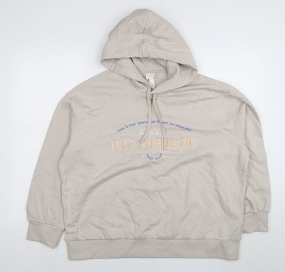 Beigefarbener Damen-Hoodie New York sportlicher Druck Größe 12 Baumwollmischung von H&M
