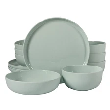 Gibson Home Candy Skies 12 Piece Wheat Straw Melamine Dinnerware Set Green
