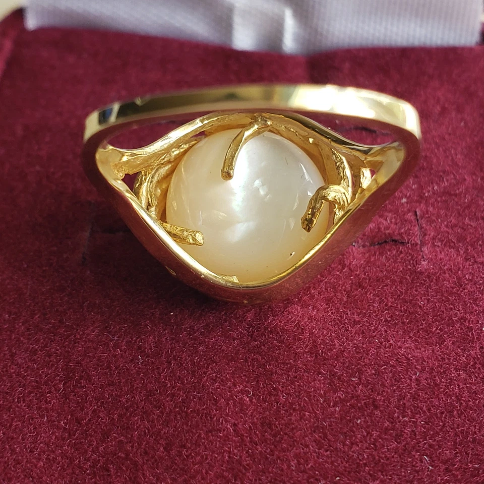 Gorgeous 10k Yellow Gold Mabe Blister Pearl Ring Size 7.5 NEW NOS GIFT - Image 2 of 4