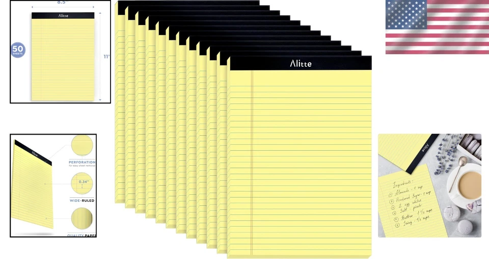 Wide Ruled Yellow Notepads 12 Pack - 8.5x11 Inches, Ideal for School & Office - Image 2 of 4