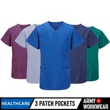 Scrub Medical Uniform Top Women Men Tunic Nurse Hospital Work Wear V-Neck Tops