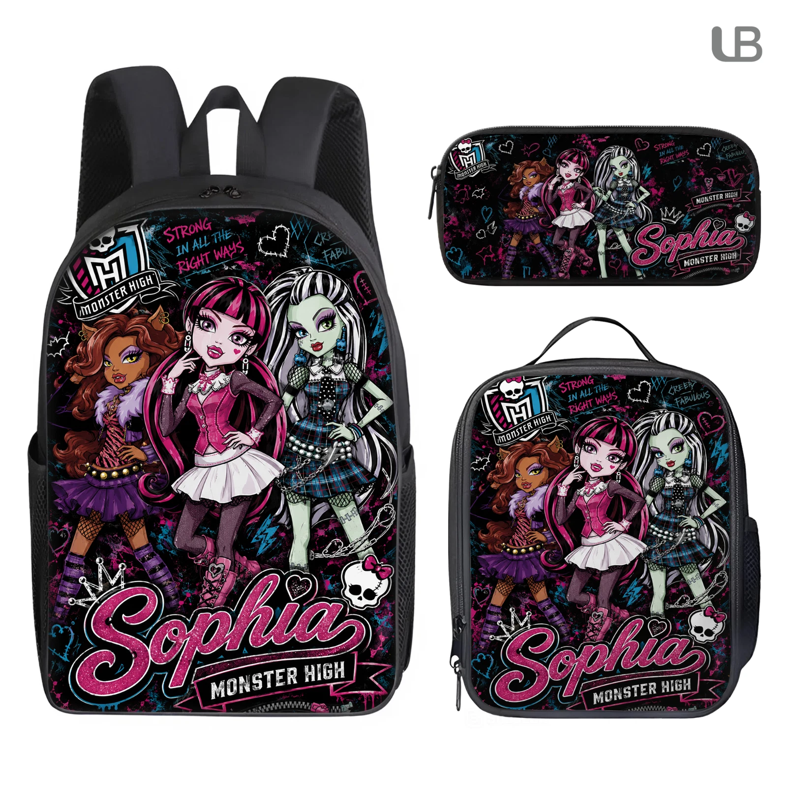 Personalized Monster High Backpack Set, Custom Name School Bag, Lunch Bag & Penc