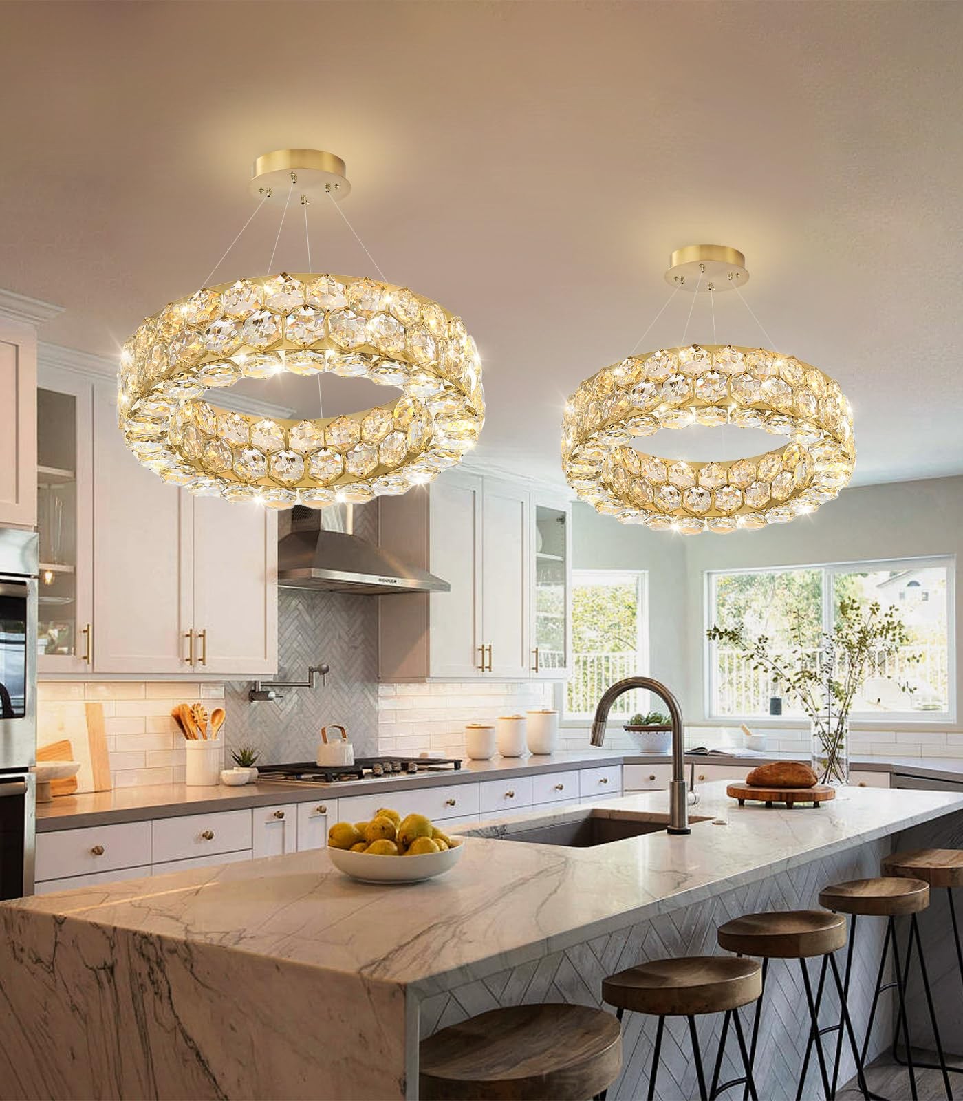 Crystal Chandeliers Modern Rings Pendant Light LED Dimmable Ceiling Light for...