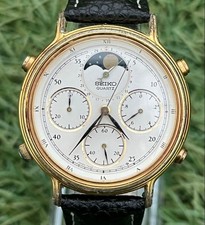 Seiko Chronograph Moon Phase Mens Vintage Watch Stainless Steel Case