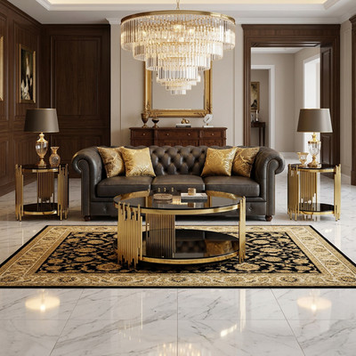 Round Coffee Table Set with 2 for Living Room Luxury Circle Tea Table with Steel Legs