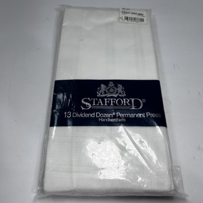 Stafford Men's Handkerchiefs 13 Dividend Dozen Permanent Press White New 16 X 16