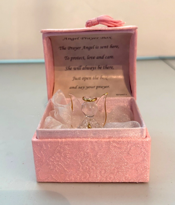 ANGEL PRAYER BOX- PINK,  GLASS