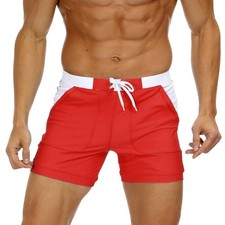 Mens Swimwear Swimsuits Solid Basic Long Swim Sport Trunks Board Shorts Pocket
