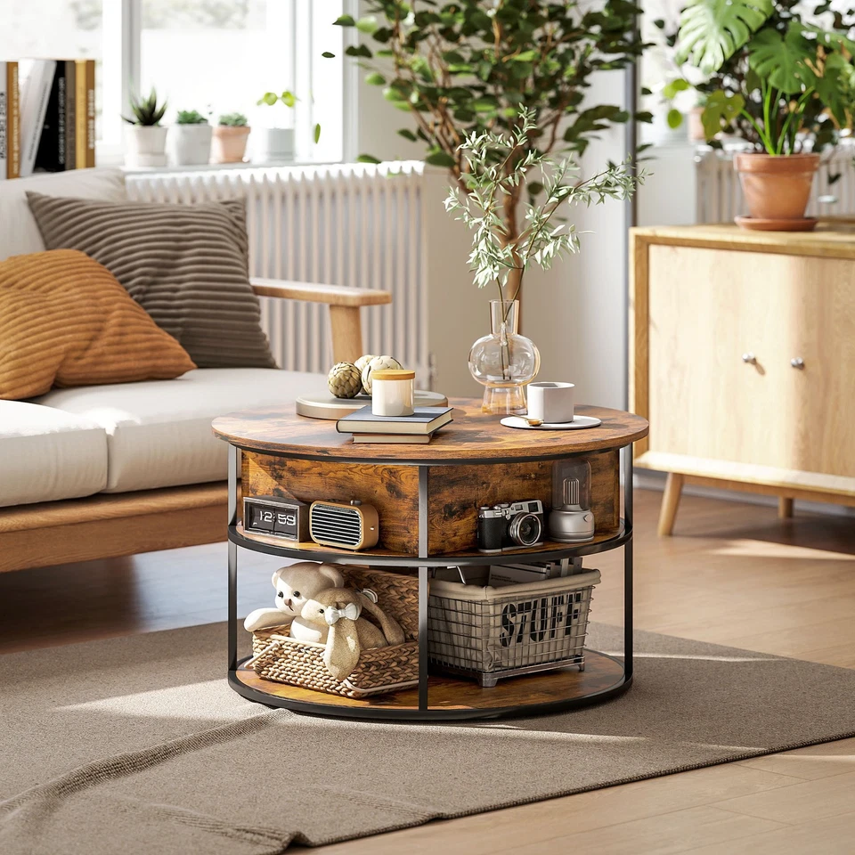 Couchtisch höhenverstellbar Wohnzimmertisch mit Ablagefläche, Braun - Bild 3 von 4