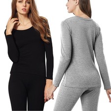 Women's Warm 2PCS Thermal Underwear Pajamas Set Long Sleeve Crew Neck Top Bottom