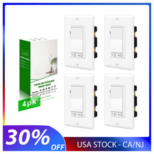 4Pack Residential Dimmer Switch Single Pole 3-Way White Plate LED CFL 300W 600W