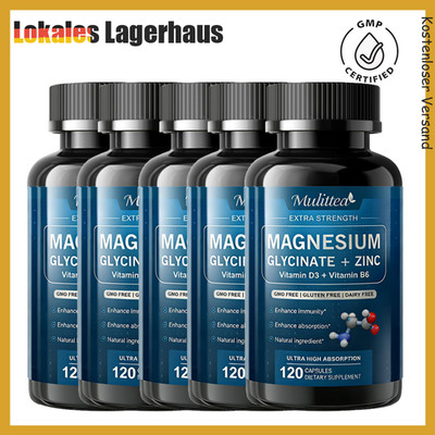 Magnesiumbisglycinat 500 mg Magnesium + Zinc hochdosiert für Muskel Schlaf Fokus