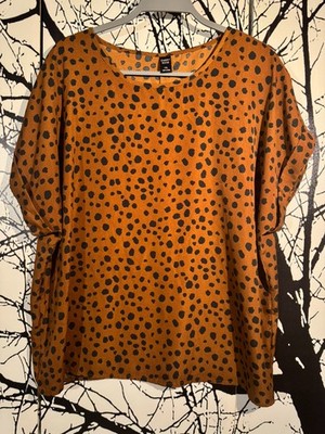 Emery Rose Blouse Size 1XL Brown and Black Lightweight Relaxed Fit Cuffed Sleeve