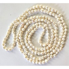 Genuine White Hand Knotted 6-8 MM Baroque Pearl Endless Rope Necklace 60"