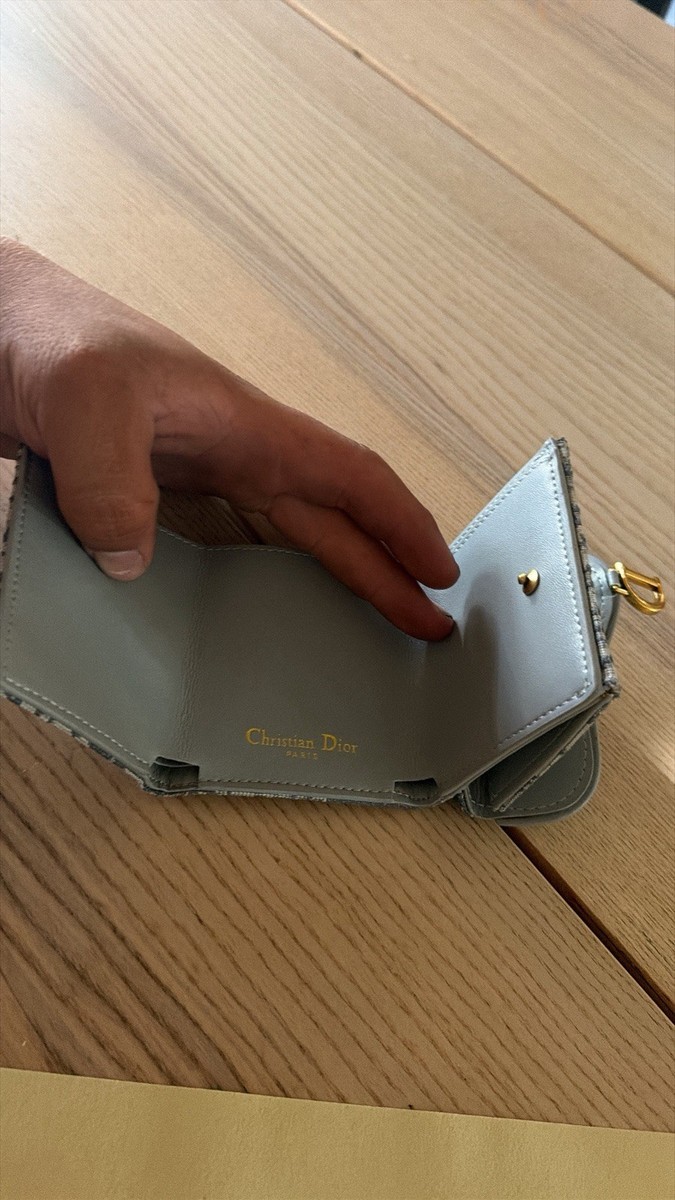 Christian Dior Saddle Lotus Wallet Gray Logo Gold Hardware Folding