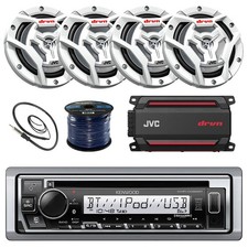 Kenwood Marine Bluetooth CD Receiver, 4x 6.5" Speakers, Amplifier, Antenna, Wire