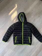 Eddie Bauer Black Gray Reversible Hooded Down Puffer Jacket Kid S 7/8